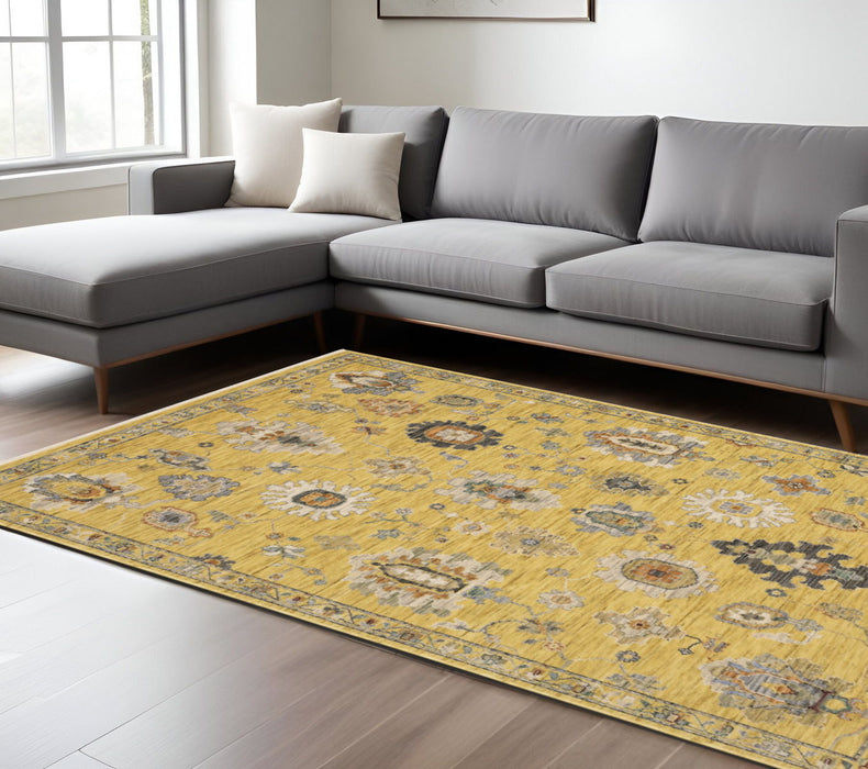 8' X 11' Oriental Area Rug With Fringe - Yellow
