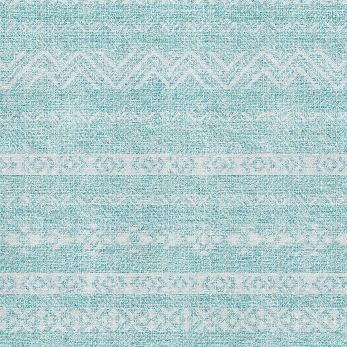 8' X 10' Southwestern Washable Area Rug With UV Protection - Teal / Ivory