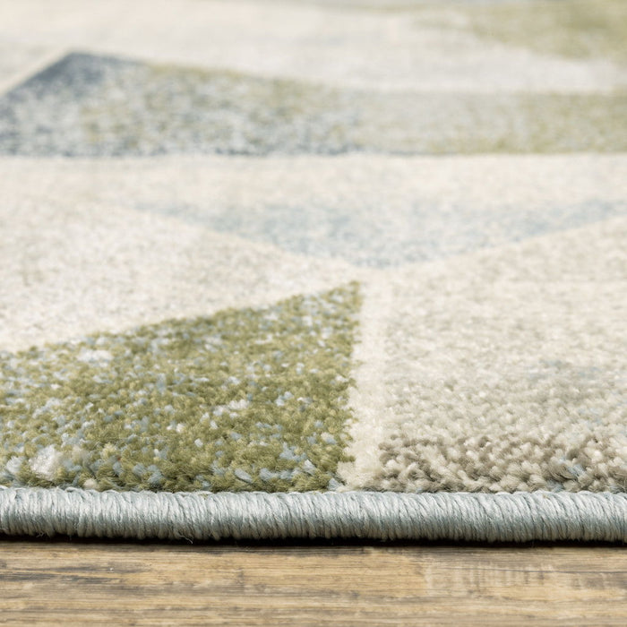 10' x 13' Geometric Power Loom Stain Resistant Area Rug - Blue Green Gray Gold And Ivory