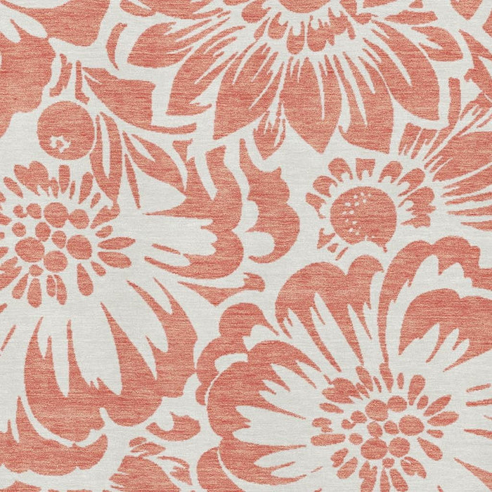 9' X 12' Floral Washable Area Rug With UV Protection (648699) - Salmon / Ivory