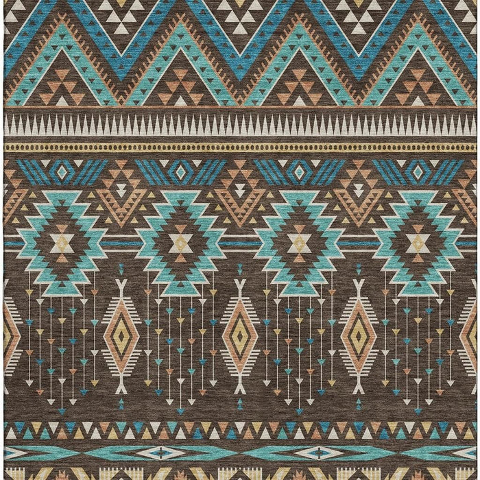 10' X 14' Tribal Washable Area Rug With UV Protection (705761) - Brown / Teal