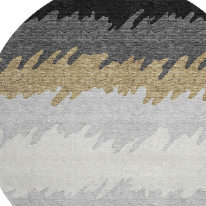8' Transitional Striped Washable Round Rug With UV Protection - Black