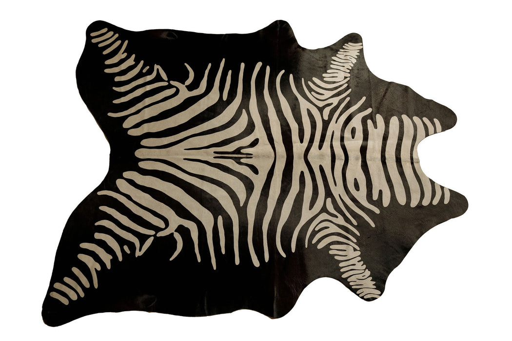 6' x 7' Zebra Print Genuine Cowhide Area Rug - Off White And Black