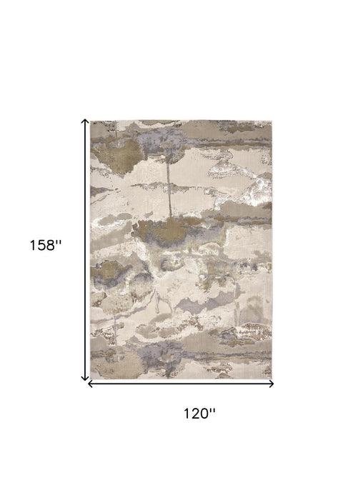 10' x 13' Abstract Stain Resistant Area Rug - Gray Ivory And Gold