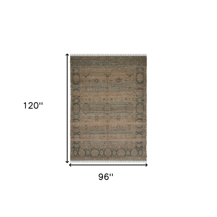 8' X 10' Turquoise Oriental Hand Woven Area Rug With Fringe - Brown