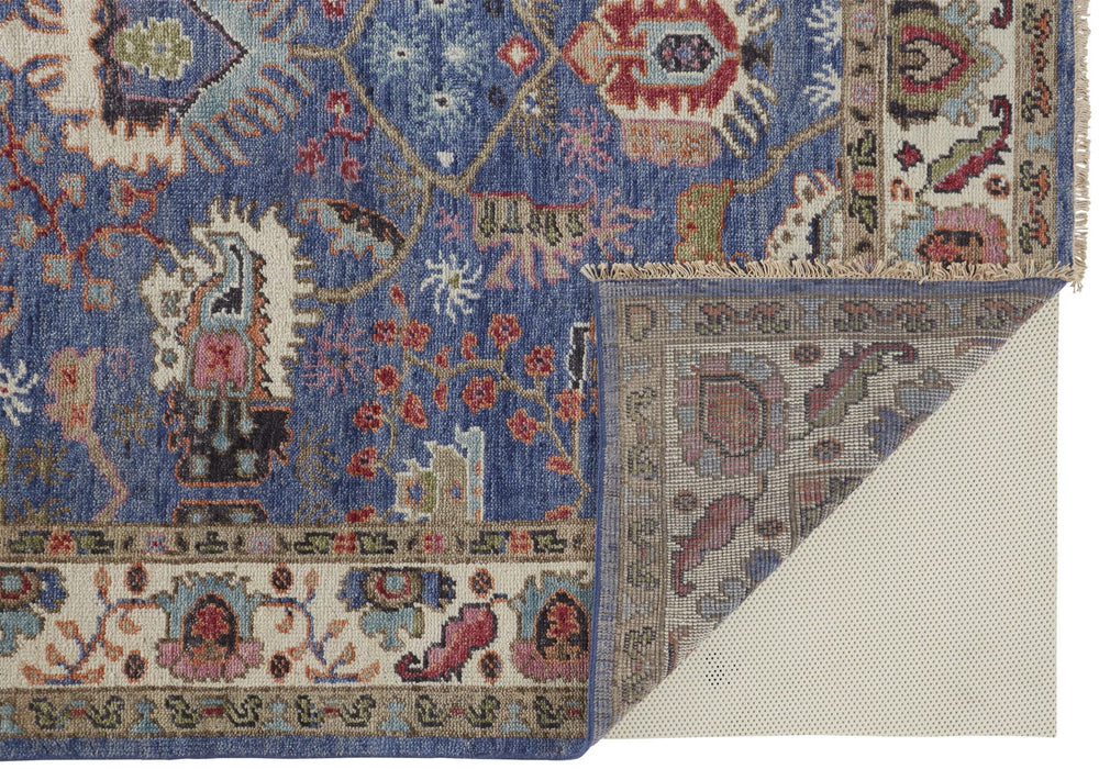 7.8' x 9.8' Wool Floral Hand Knotted Stain Resistant Area Rug - Blue And Red