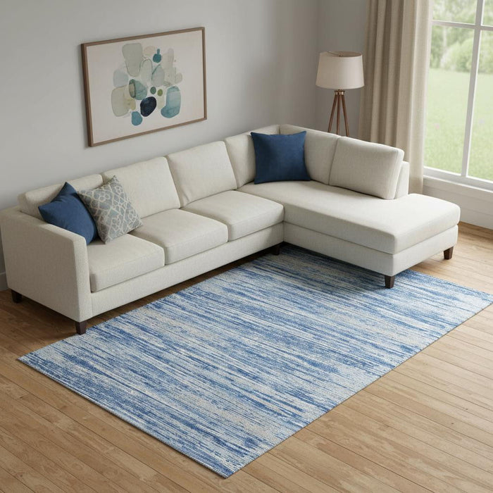 10' X 14' Striped Washable Area Rug With UV Protection (671204) - Blue / Ivory / Gray