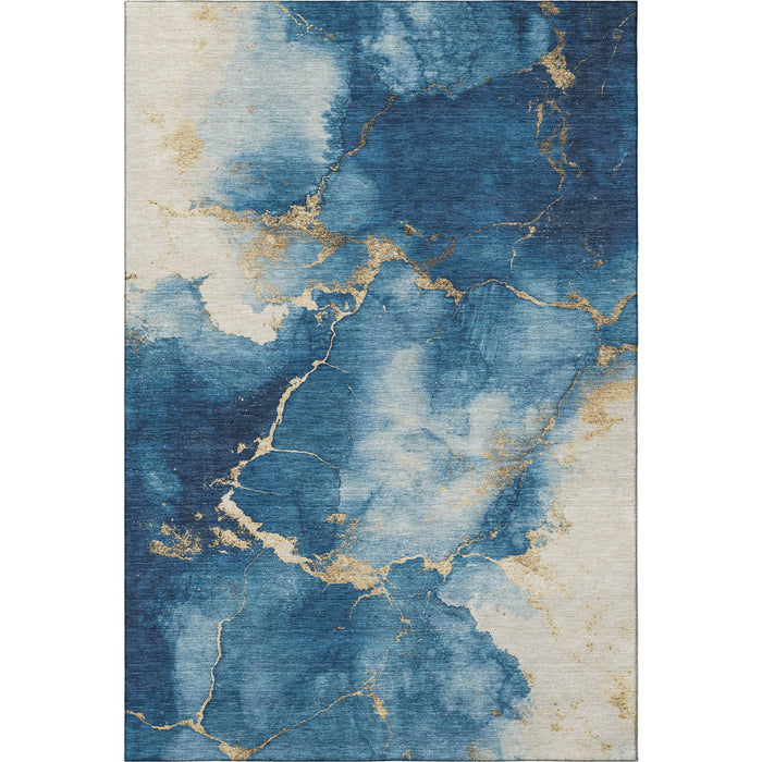 10' X 14' Abstract Washable Area Rug With UV Protection (701497) - Navy Blue / Gold