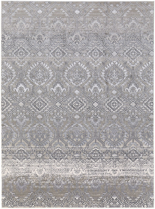 12' x 15' Abstract Power Loom Worn Faded Area Rug - Black And Silver