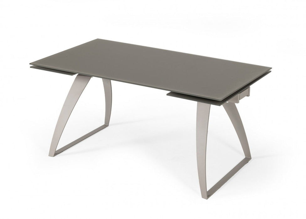 94" Glass And Metal Self-Storing Leaf Sled Base Dining Table - Gray