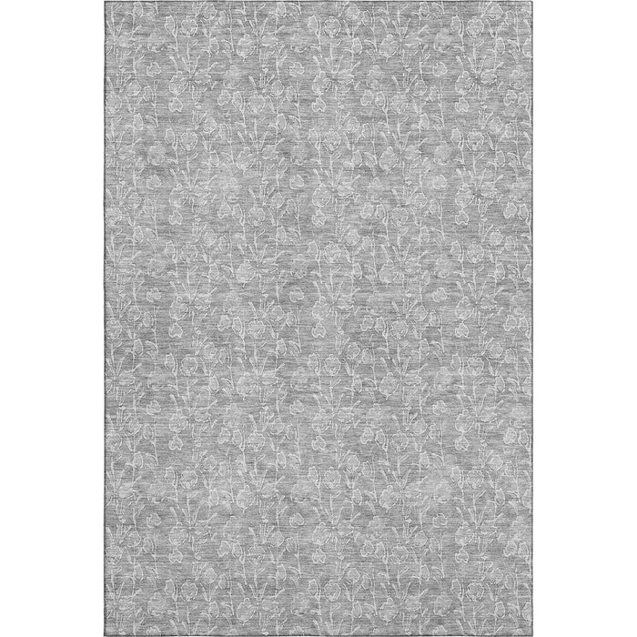 10' X 14' Floral Washable Area Rug With UV Protection (656424) - Silver / Ivory