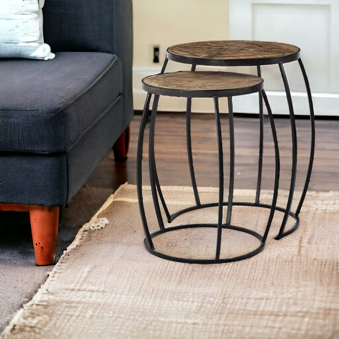 Solid Wood Round End Table (Set of 2) - Black And Brown