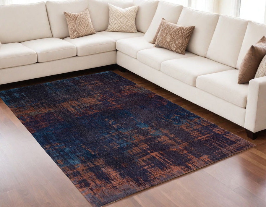 5' x 7' Abstract Non Skid Area Rug - Blue And Brown