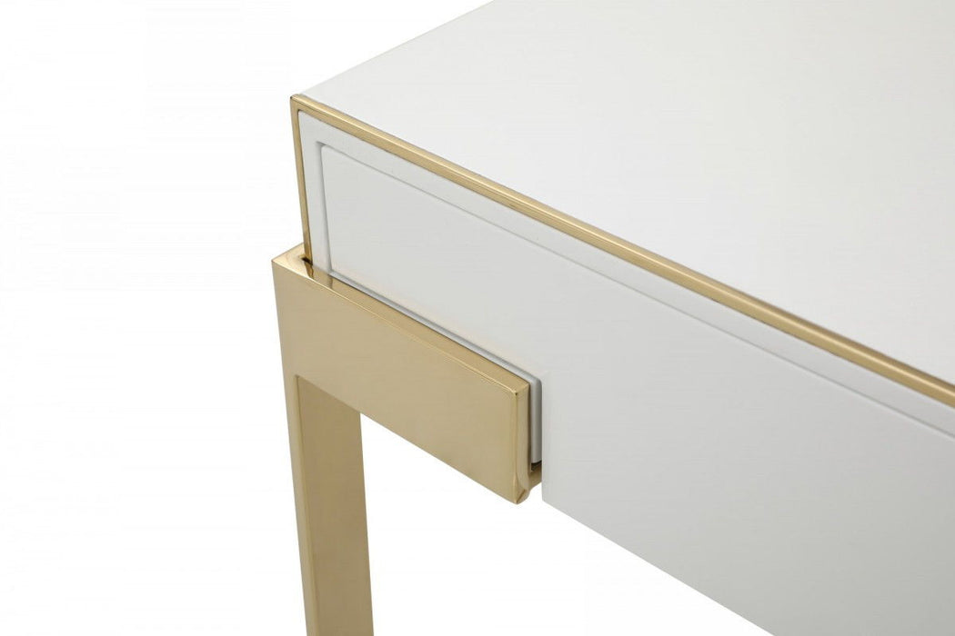 One Drawer Nightstand - Champagne Gold And White