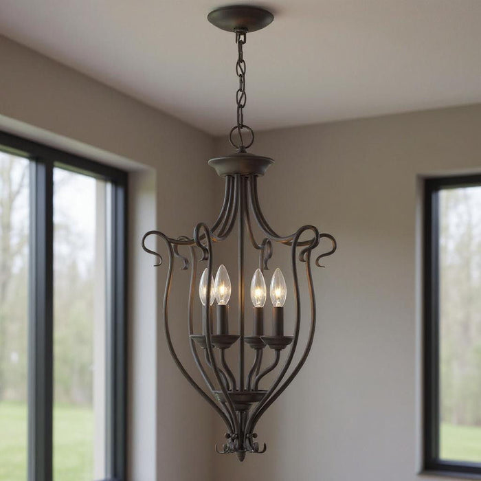 27'' Four Light Dimmable Chandelier With Shades - Bronze