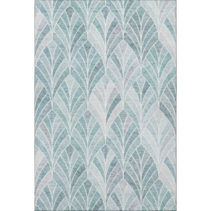 10' X 14' Geometric Washable Area Rug With UV Protection (667581) - Aqua / Ivory
