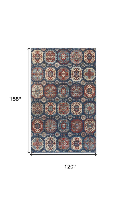 10' x 13' Abstract Power Loom Distressed Stain Resistant Area Rug - Blue Red And Tan