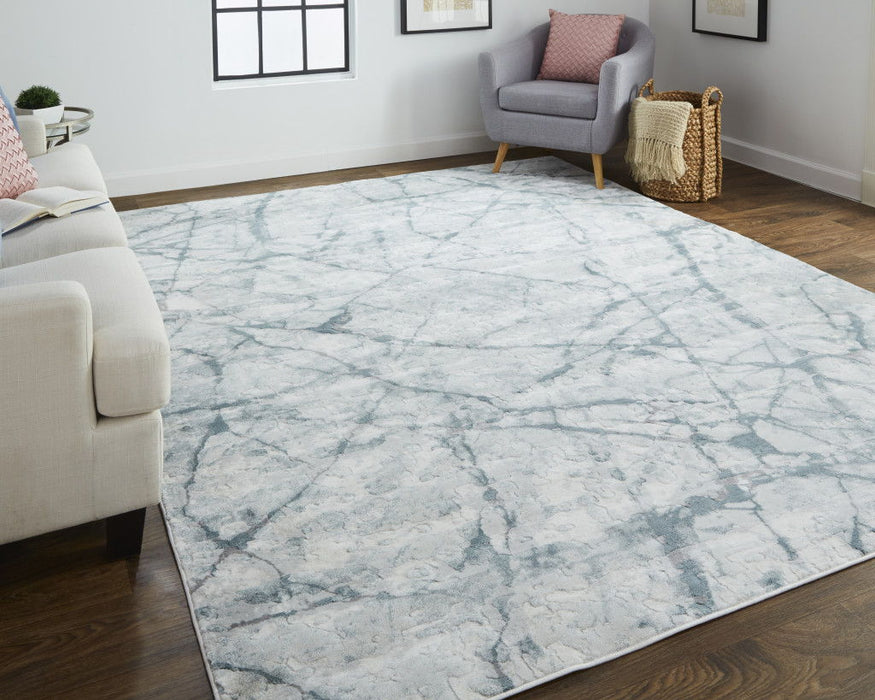 10' x 13' Abstract Distressed Stain Resistant Area Rug - Blue Gray And Ivory