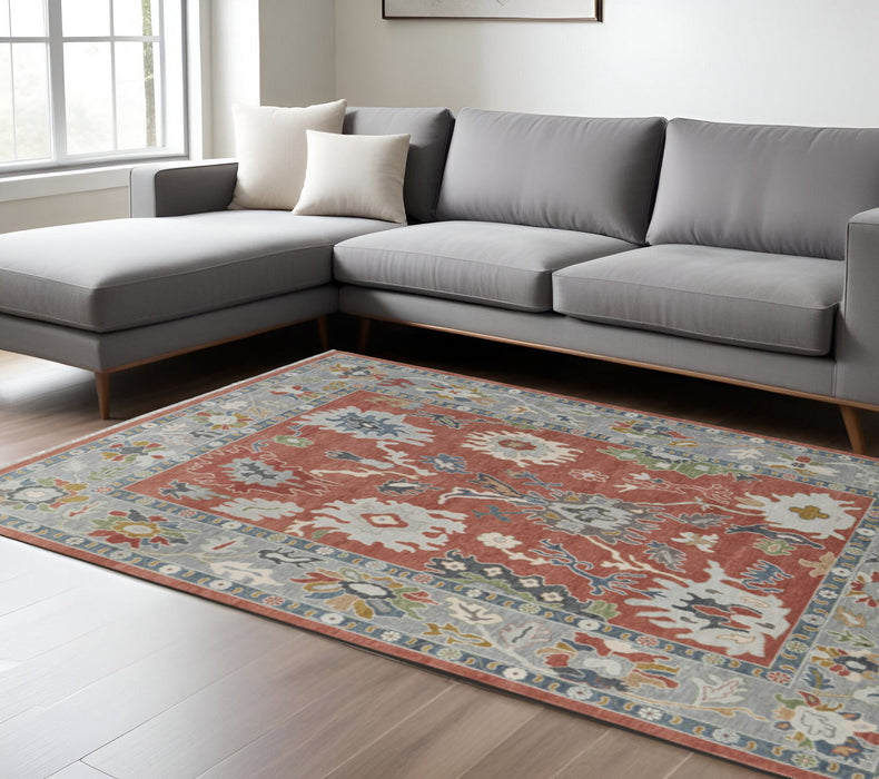 12' X 15' Floral Hand Knotted Area Rug With Fringe - Red