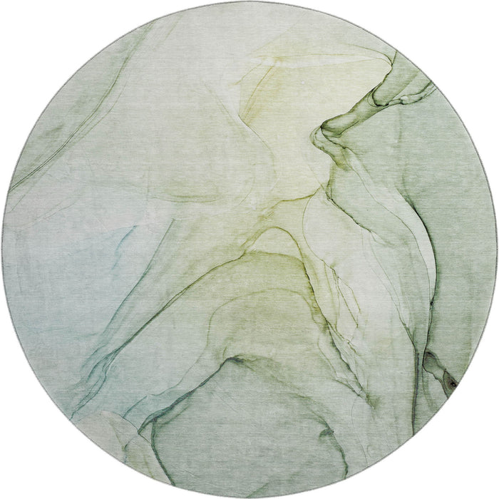 8' Abstract Washable Round Rug With UV Protection (646629) - Green / Ivory