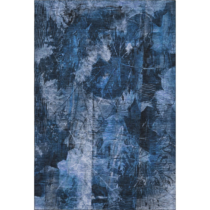 10' X 14' Floral Washable Area Rug With UV Protection (649078) - Navy Blue / Ivory