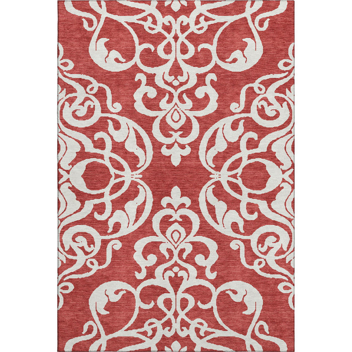 10' X 14' Damask Washable Area Rug With UV Protection (676950) - Red / Ivory