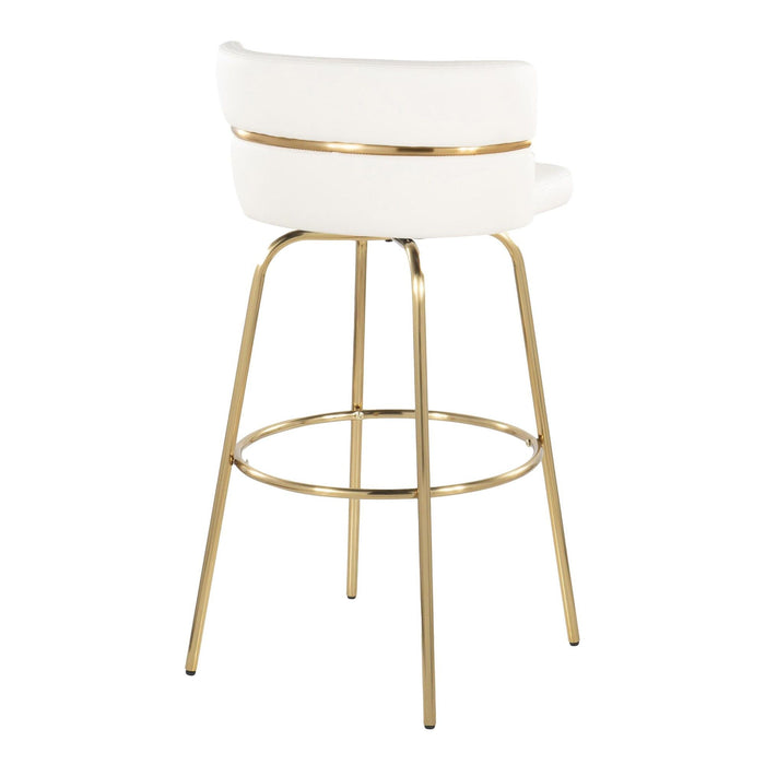 Cinch - 30" Fixed-Height Barstool With Swivel And Round Footrest (Set of 2) - Gold Metal