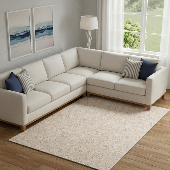 10' X 14' Geometric Washable Area Rug With UV Protection (646085) - Apricot / Ivory