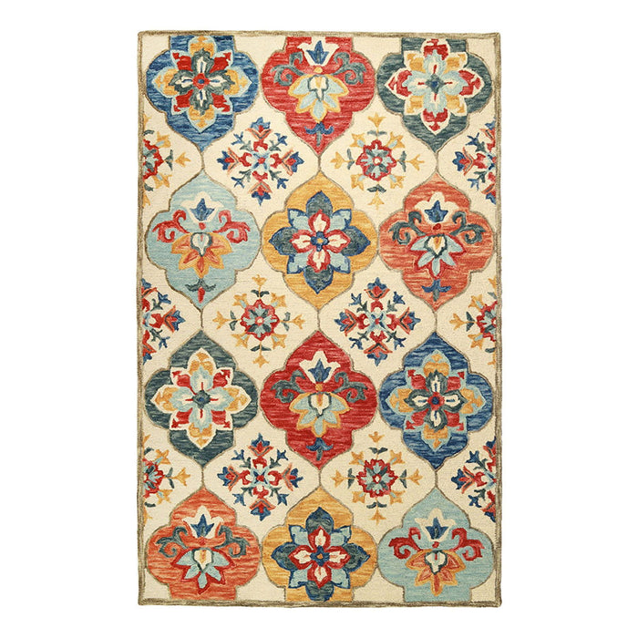8' x 10' Wool Geometric Tufted Stain Resistant Area Rug - Cream And Rust