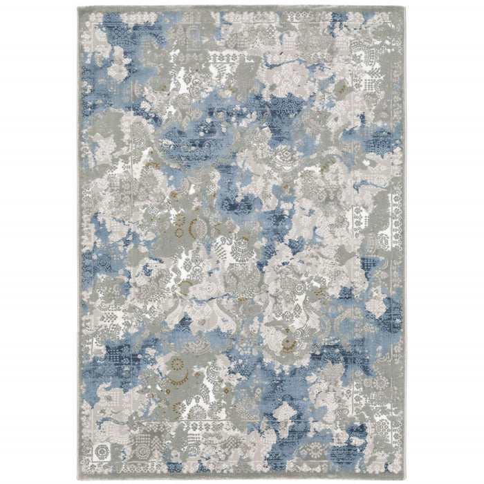 10' x 13' Abstract Power Loom Stain Resistant Area Rug - Gray Blue Ivory Navy Beige And Brown