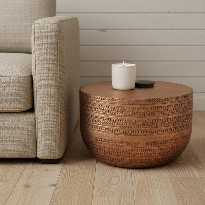 Metal Round Drum End Table - Copper