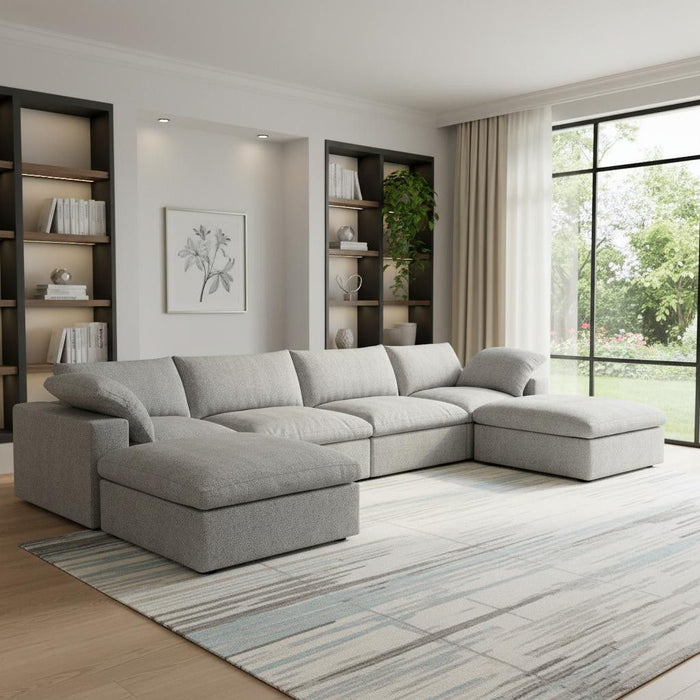 160" 2 Piece Living Room Set Blend Modular Sofa With Ottoman Storage - Light Gray