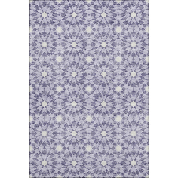 10' X 14' Geometric Washable Area Rug With UV Protection - Lilac And Ivory