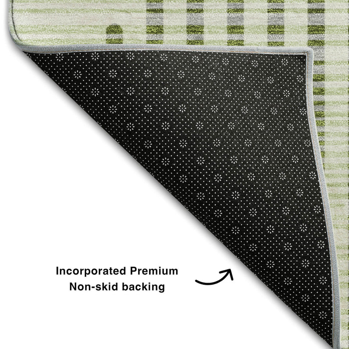 10' X 14' Geometric Washable Area Rug With UV Protection (678790) - Green / Ivory / Gray
