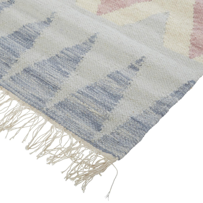 8' X 10' Moroccan Hand Loomed Area Rug With Fringe (744316) - Blue / Tan / Pink