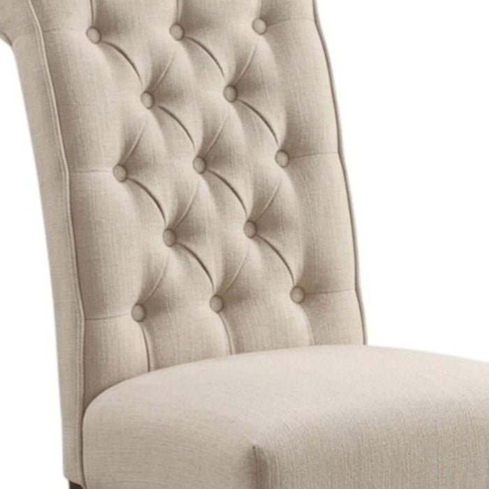 Tufted Linen And Solid Wood Dining Side Chairs (Set of 2) - Beige