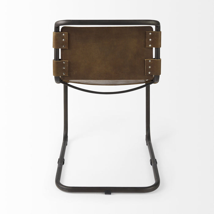 Leather Metal Open Back Dining Side Chair - Brown