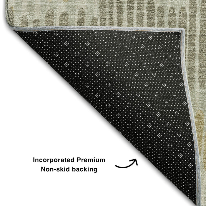 10' X 14' Striped Washable Area Rug With UV Protection (670610) - Beige / Gold / Gray
