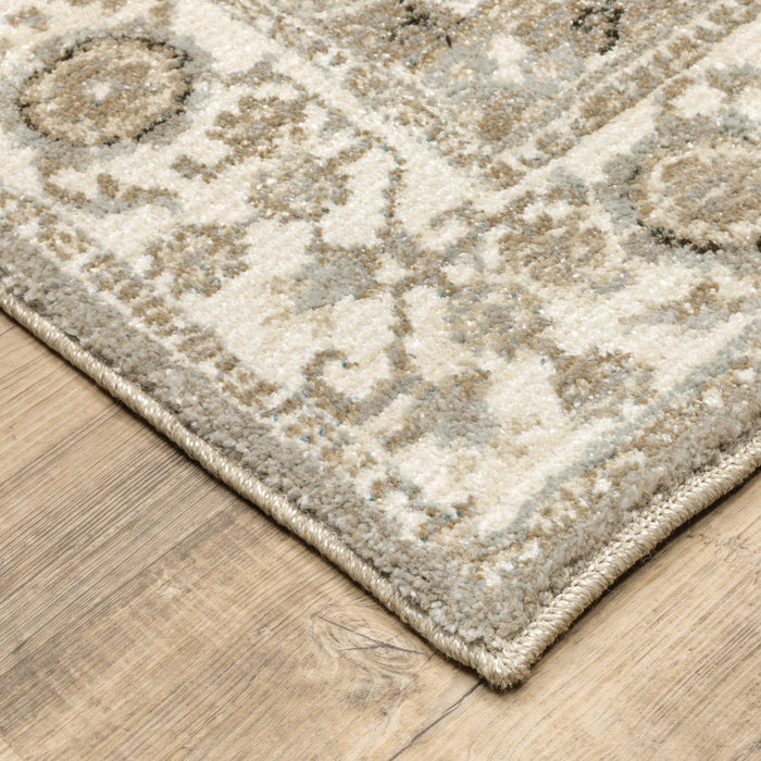 6.6' x 9.8' Oriental Power Loom Area Rug - Gray And Ivory