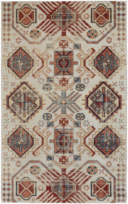 12.8' x 15' Abstract Power Loom Distressed Area Rug - Red Beige