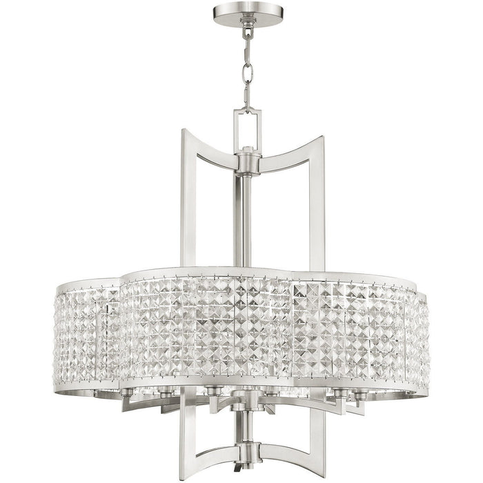 26'' Six Light Dimmable Chandelier With Shades - Nickel