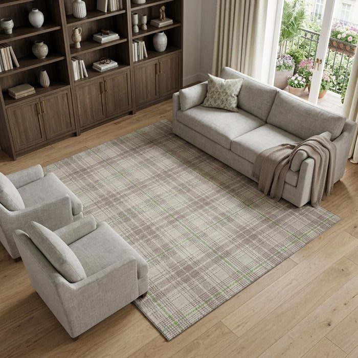 10' X 14' Plaid Washable Area Rug With UV Protection (678209) - Beige / Green / Tan