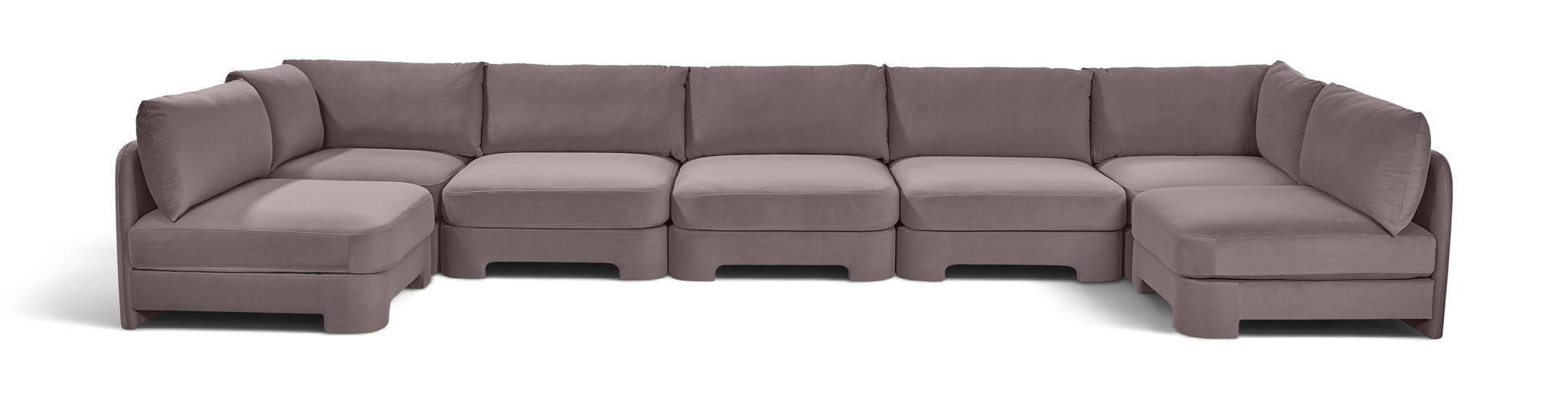 Meridian Furniture Hammond velvet performance fabric 7-piece U-shaped armless sectional sofa in a stationary design.