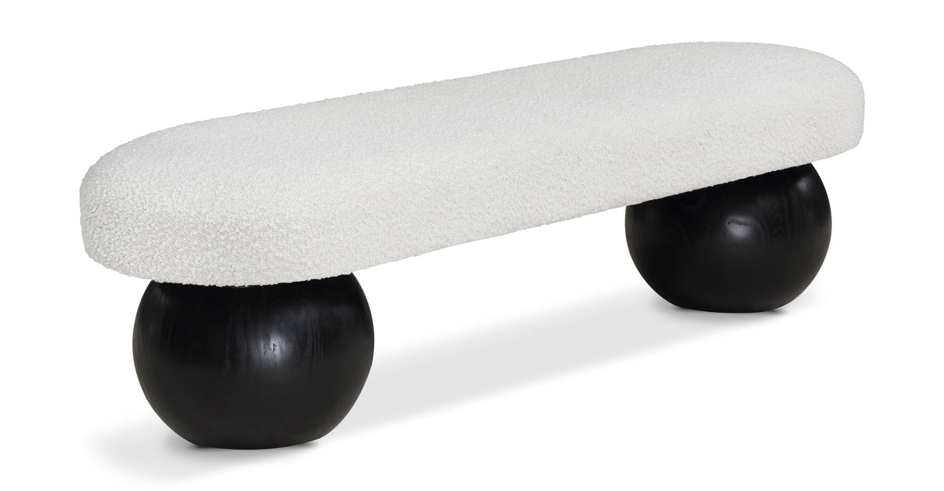 Black-legged upholstered bench by Meridian Furniture featuring a sleek, modern design with comfortable cushioning.