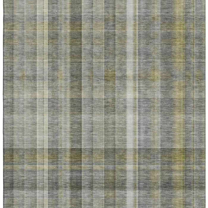 9' X 12' Plaid Washable Area Rug With UV Protection (648015) - Gray / Gold