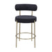 Set of two Giga modern Sherpa counter height barstools with brushed brass legs, low back, footrest, and upholstered seats for dining.