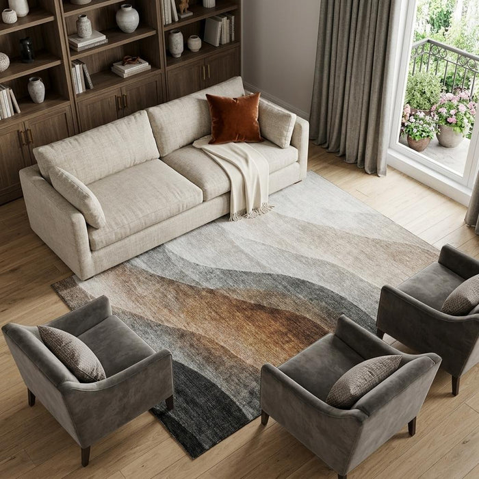 10' X 14' Abstract Washable Area Rug With UV Protection (688207) - Khaki / Ivory / Gray