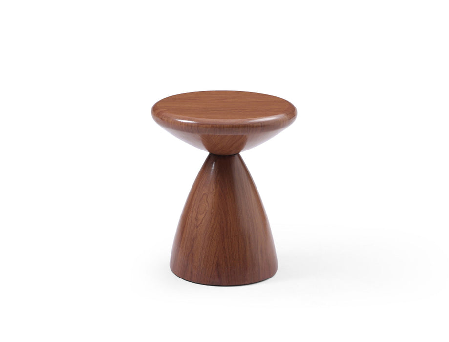 Steel Cinched High Waist Round Pedestal End Table - Walnut / Steel