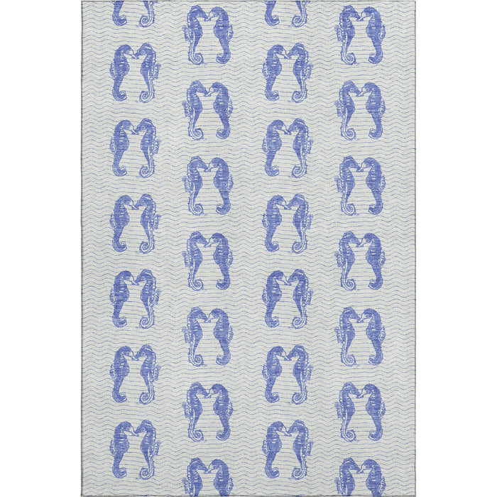10' X 14' Coastal Geometric Washable Area Rug With UV Protection - Blue And Ivory