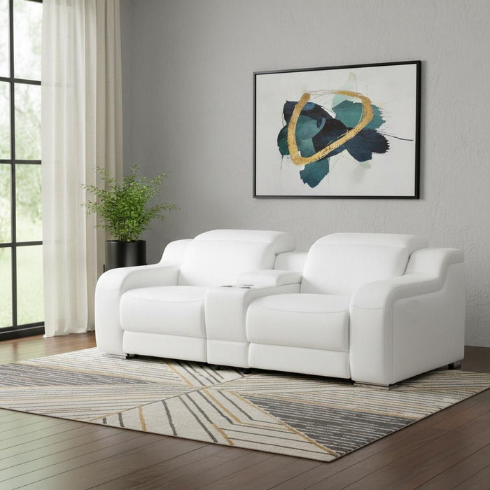 Italian Leather Power Reclining Loveseat With Storage (633753) - White / Silver